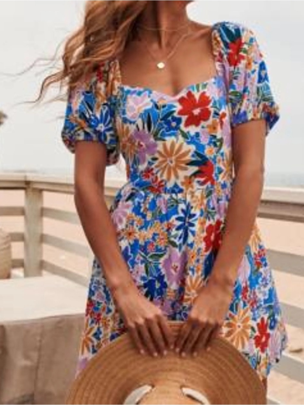 Sugarlips Multicolor Floral Square-Neck Mini Dress